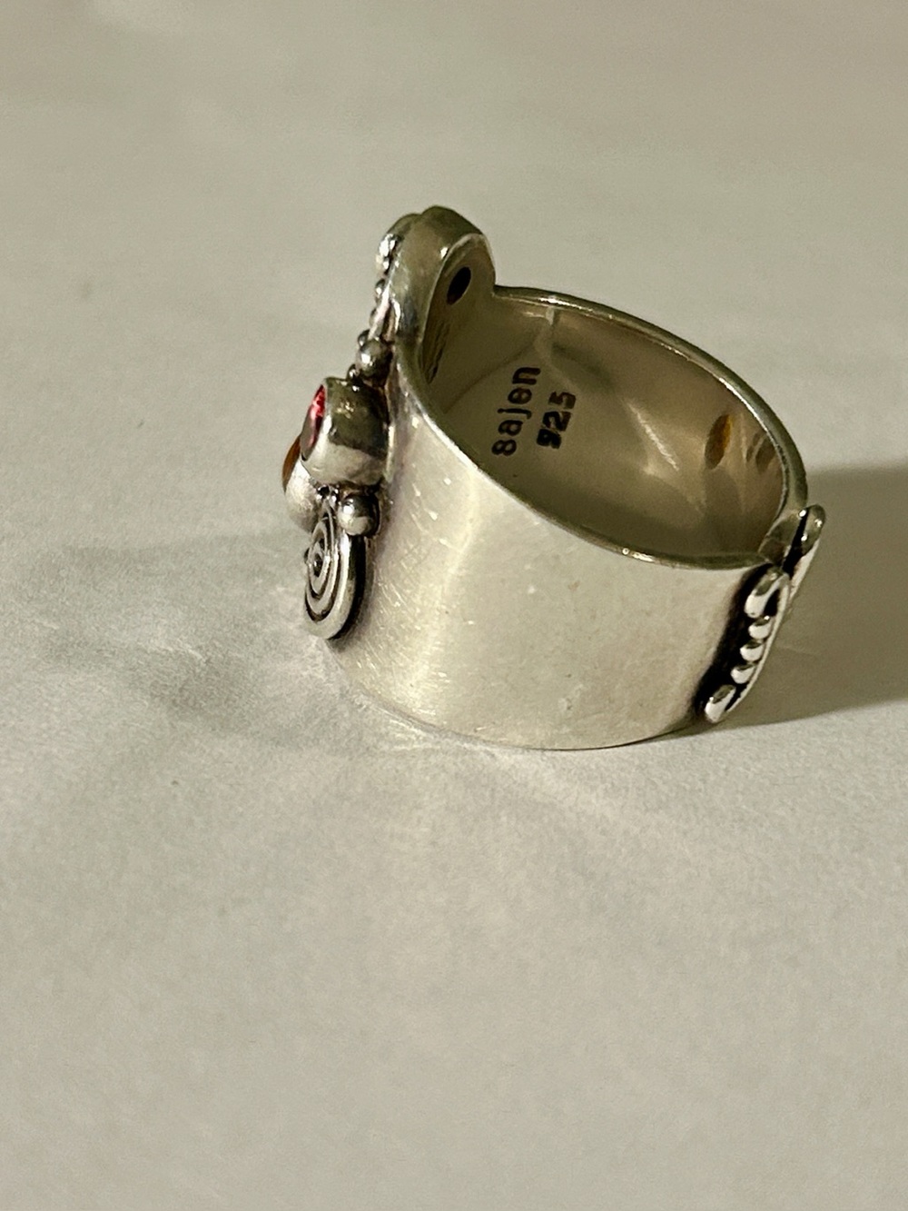 Vintage Sajen Sterling Silver Multi Stone scroll and spiral detail Ring 14 gm - Picture 7 of 9